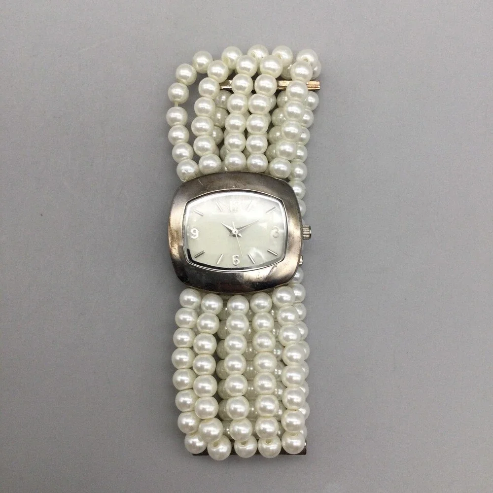 TCZ Womens Watch 31mm White MOP Dial Faux Pearl Band New Battery 7.25